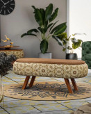 پاف نیمکتی صندوقدار دکونایس مدل کلاسیک، با پایه چوبی و رویه طرحدار سنتی